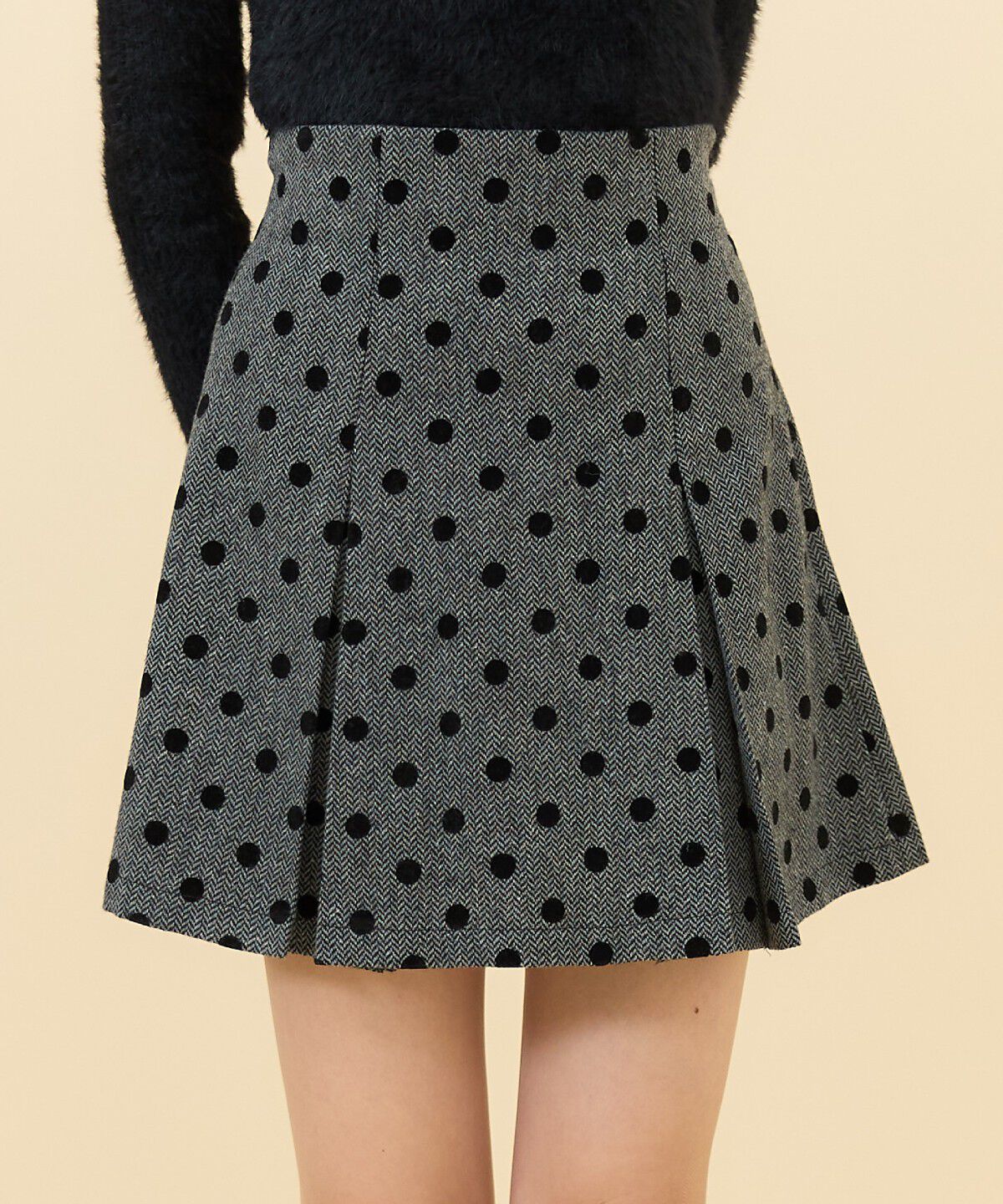 REDYAZEL「ドットフロッキーボックスプリーツミニスカート」|フレア|