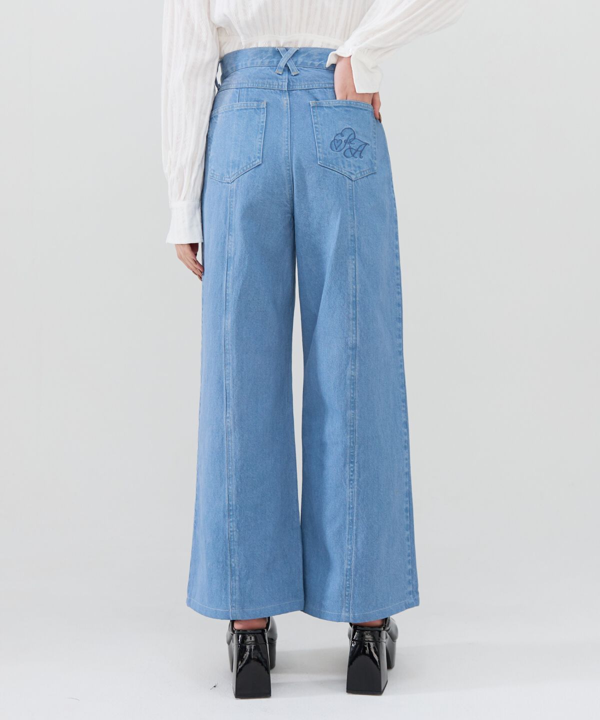 REDYAZEL「ロゴ刺繍タックデニムパンツ」|デニム|