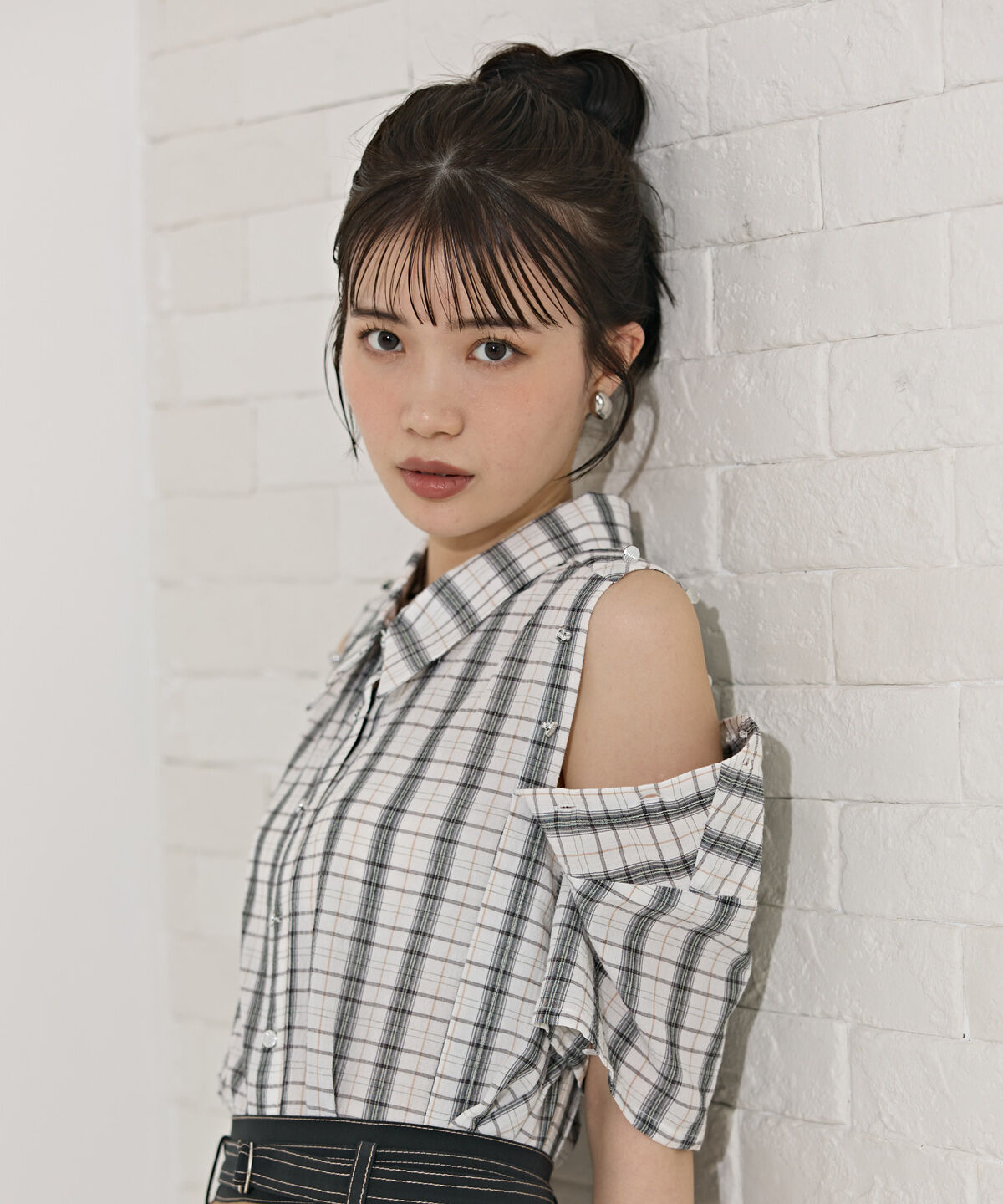 REDYAZEL「2WAYスリーブチェックトップス」|シャツ・ブラウス|オフ