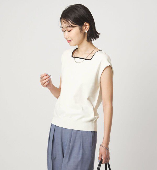 UNITED ARROWS green label relaxing「HIYOKE スクエアネック フレンチスリーブ ニット」|ニット・セーター|