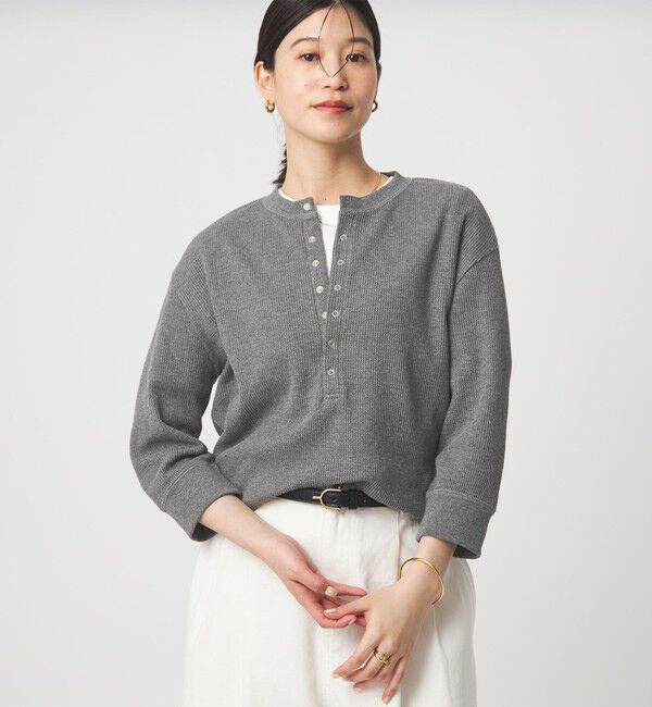 UNITED ARROWS green label relaxing「【WEB限定】＜at ease＞ワッフル ヘンリーネック 5分袖 カットソー」|Tシャツ・カットソー|DK.GRAY