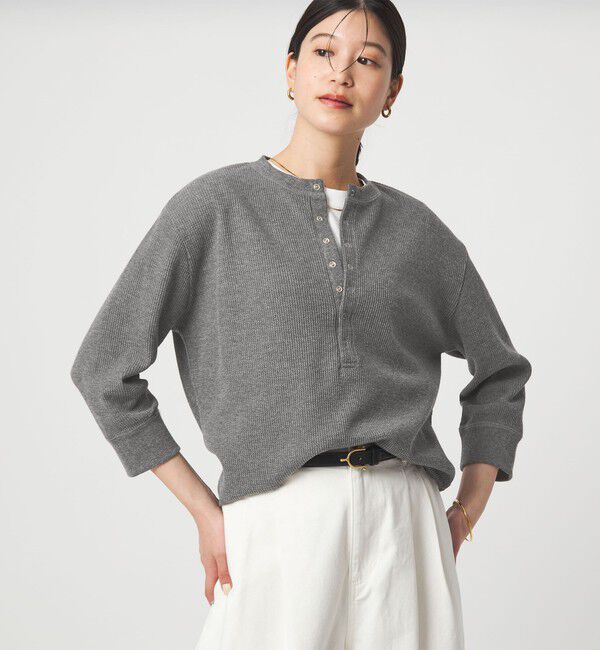 UNITED ARROWS green label relaxing「【WEB限定】＜at ease＞ワッフル ヘンリーネック 5分袖 カットソー」|Tシャツ・カットソー|