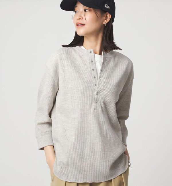 UNITED ARROWS green label relaxing「【WEB限定】＜at ease＞ワッフル ヘンリーネック 5分袖 カットソー」|Tシャツ・カットソー|NATURAL
