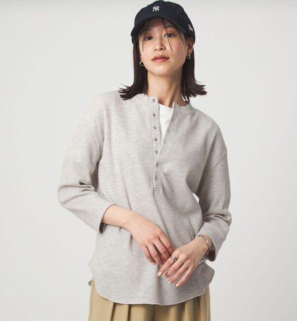 UNITED ARROWS green label relaxing「【WEB限定】＜at ease＞ワッフル ヘンリーネック 5分袖 カットソー」|Tシャツ・カットソー|