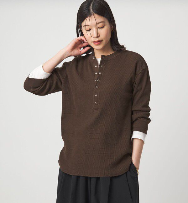 UNITED ARROWS green label relaxing「【WEB限定】＜at ease＞ワッフル ヘンリーネック 5分袖 カットソー」|Tシャツ・カットソー|DK.BROWN