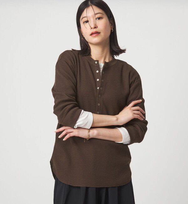 UNITED ARROWS green label relaxing「【WEB限定】＜at ease＞ワッフル ヘンリーネック 5分袖 カットソー」|Tシャツ・カットソー|