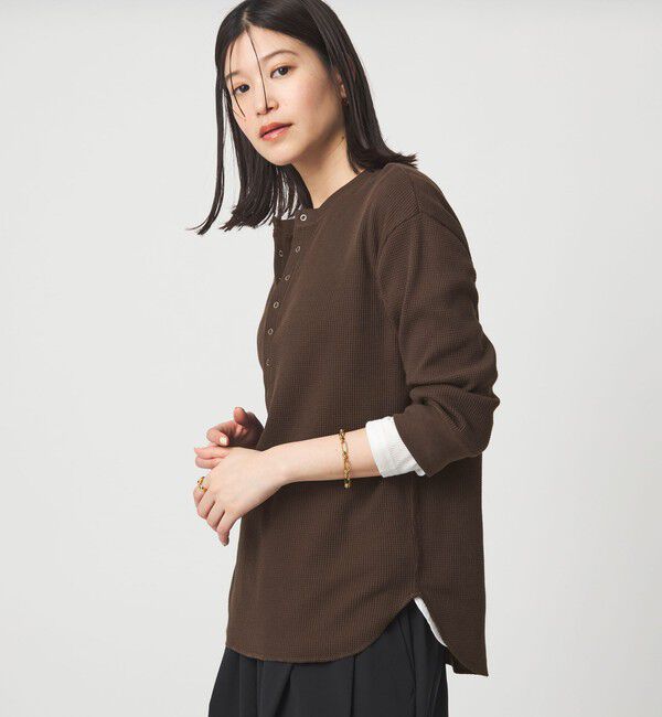UNITED ARROWS green label relaxing「【WEB限定】＜at ease＞ワッフル ヘンリーネック 5分袖 カットソー」|Tシャツ・カットソー|