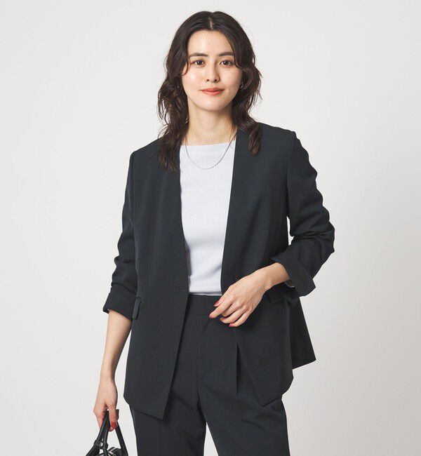 UNITED ARROWS green label relaxing「［size SHORTあり］サラフール ノーラペル ジャケット ストレッチ 接触冷感 UVカット」|ノーカラージャケット|