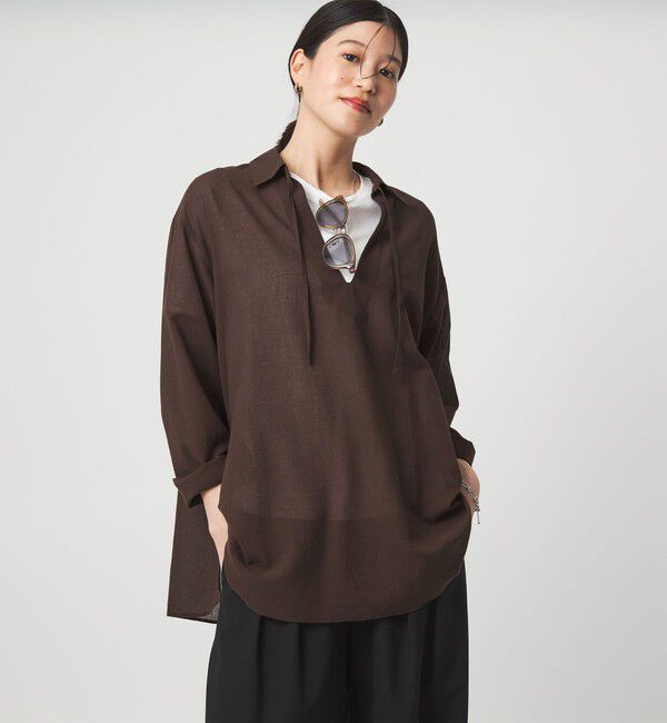 UNITED ARROWS green label relaxing「【WEB限定】＜at ease＞シアー スキッパー シャツ」|シャツ・ブラウス|DK.BROWN