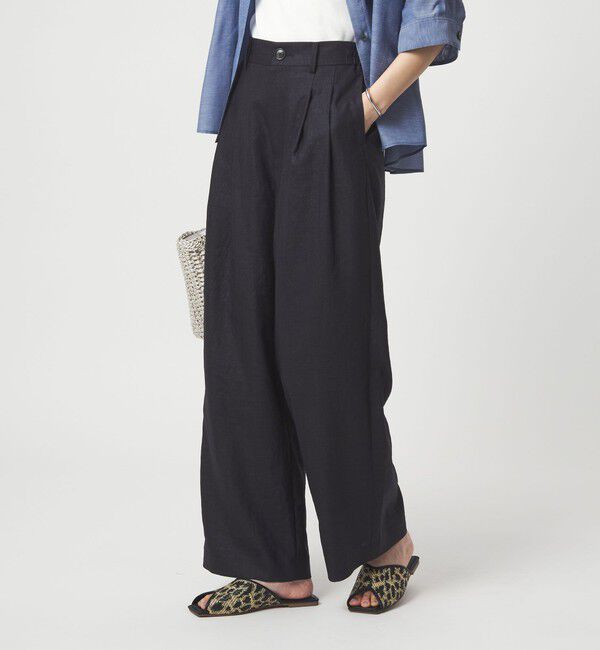 UNITED ARROWS green label relaxing「［size SHORT/TALLあり］ライト リネンライク タック ワイドパンツ UVカット 通気性」|スラックス|