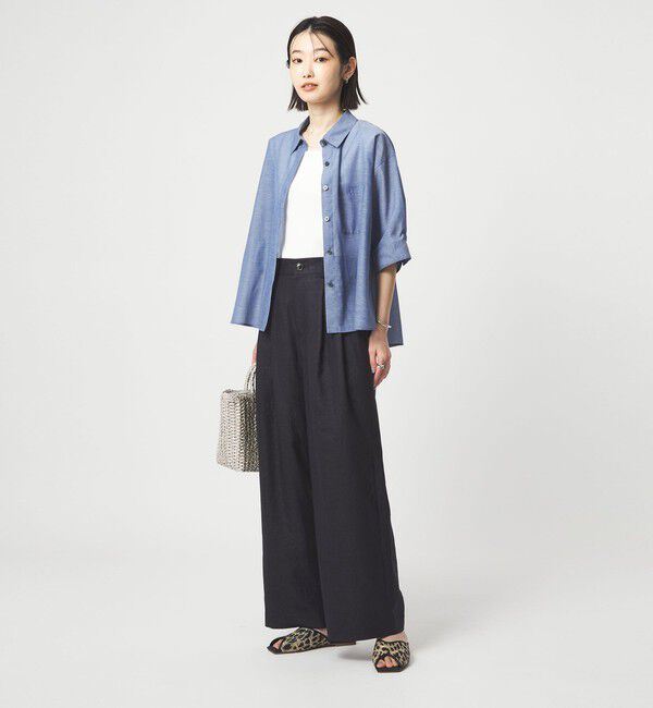 UNITED ARROWS green label relaxing「［size SHORT/TALLあり］ライト リネンライク タック ワイドパンツ UVカット 通気性」|スラックス|