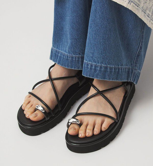 UNITED ARROWS green label relaxing「メタルトング プラット サンダル」|サンダル|BLACK