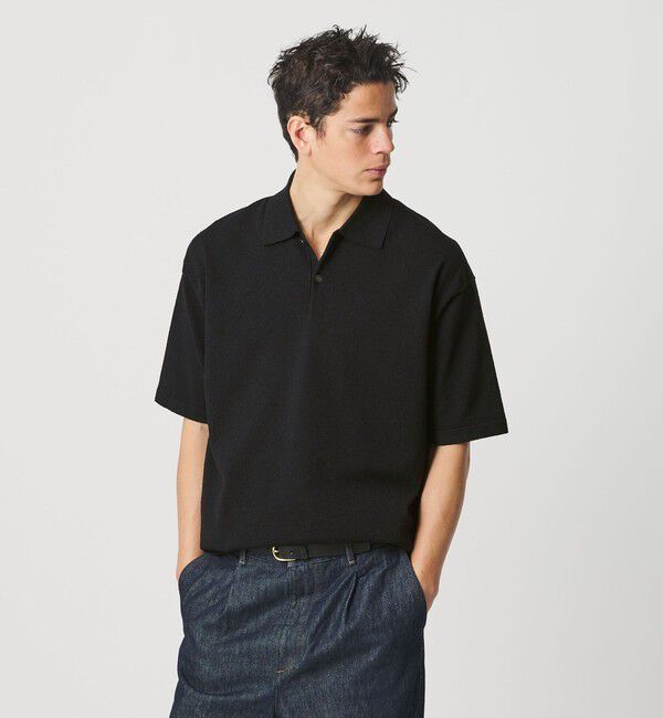 BEAUTY&YOUTH UNITED ARROWS「KNITEE クリンプコットン ニット ポロシャツ ウォッシャブル」|ニット・セーター|BLACK