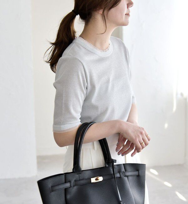 quaranciel「quaranciel:〈手洗い可能〉ラメ チュール リブ コンパクト TEE」|Tシャツ・カットソー|