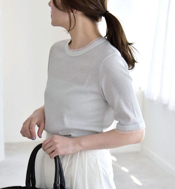 quaranciel「quaranciel:〈手洗い可能〉ラメ チュール リブ コンパクト TEE」|Tシャツ・カットソー|