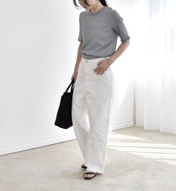 quaranciel「quaranciel:〈手洗い可能〉ラメ チュール リブ コンパクト TEE」|Tシャツ・カットソー|