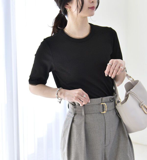 quaranciel「quaranciel:〈手洗い可能〉ラメ チュール リブ コンパクト TEE」|Tシャツ・カットソー|