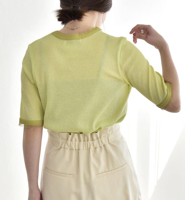 quaranciel「quaranciel:〈手洗い可能〉ラメ チュール リブ コンパクト TEE」|Tシャツ・カットソー|