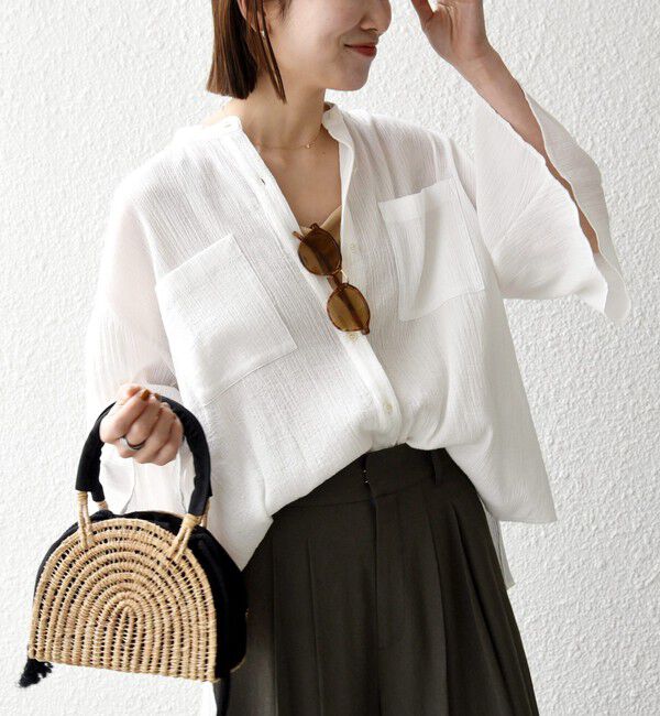 SHIPS any「SHIPS any:〈洗濯機可能〉楊柳 シアー バンド カラー フレア シャツ」|シャツ・ブラウス|ホワイト