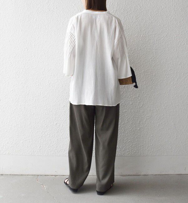 SHIPS any「SHIPS any:〈洗濯機可能〉楊柳 シアー バンド カラー フレア シャツ」|シャツ・ブラウス|