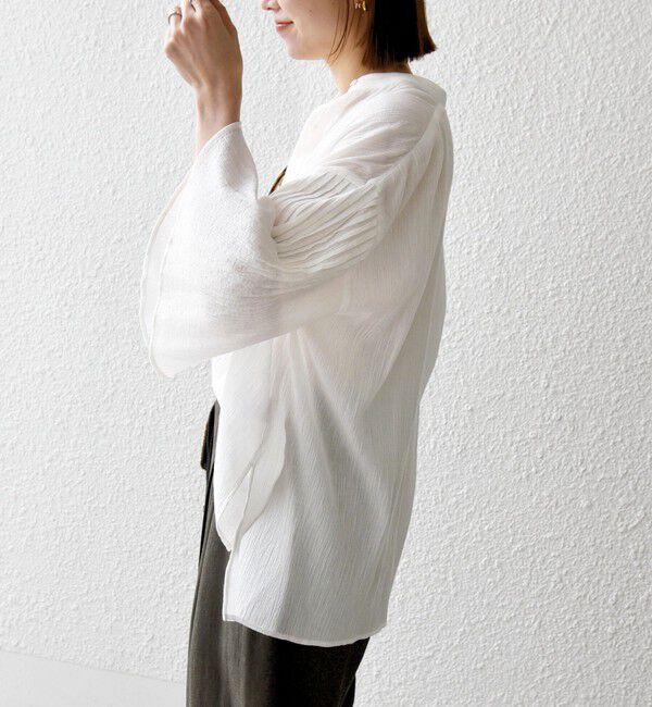 SHIPS any「SHIPS any:〈洗濯機可能〉楊柳 シアー バンド カラー フレア シャツ」|シャツ・ブラウス|