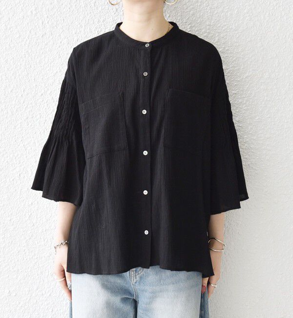 SHIPS any「SHIPS any:〈洗濯機可能〉楊柳 シアー バンド カラー フレア シャツ」|シャツ・ブラウス|