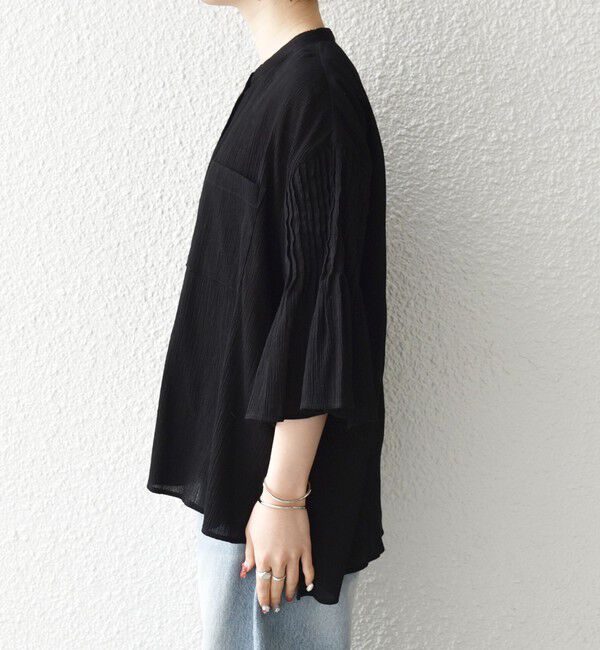 SHIPS any「SHIPS any:〈洗濯機可能〉楊柳 シアー バンド カラー フレア シャツ」|シャツ・ブラウス|