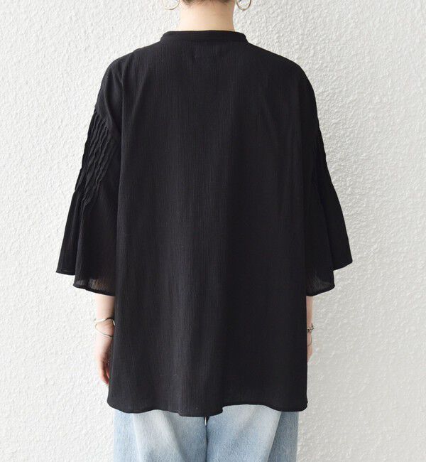 SHIPS any「SHIPS any:〈洗濯機可能〉楊柳 シアー バンド カラー フレア シャツ」|シャツ・ブラウス|