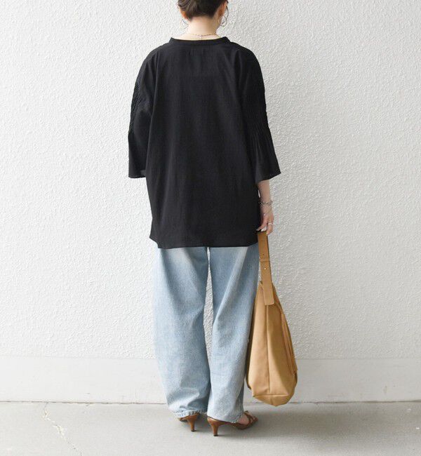 SHIPS any「SHIPS any:〈洗濯機可能〉楊柳 シアー バンド カラー フレア シャツ」|シャツ・ブラウス|