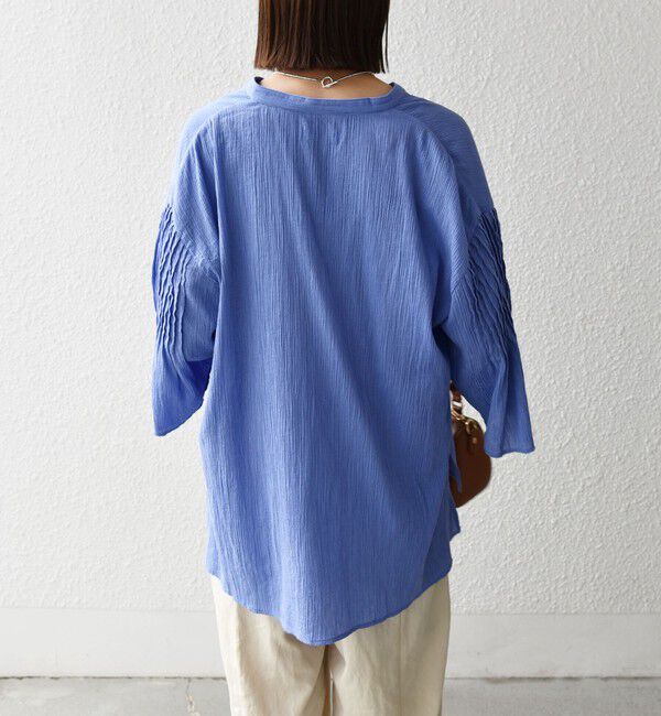 SHIPS any「SHIPS any:〈洗濯機可能〉楊柳 シアー バンド カラー フレア シャツ」|シャツ・ブラウス|