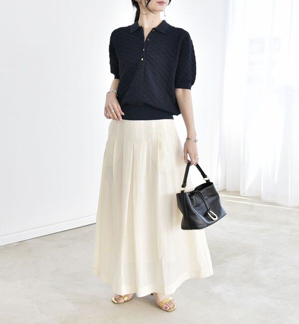 quaranciel「《予約》quaranciel:〈手洗い可能〉透かし編み ポロ ニット プルオーバー」|ニット・セーター|