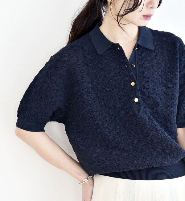 quaranciel「《予約》quaranciel:〈手洗い可能〉透かし編み ポロ ニット プルオーバー」|ニット・セーター|