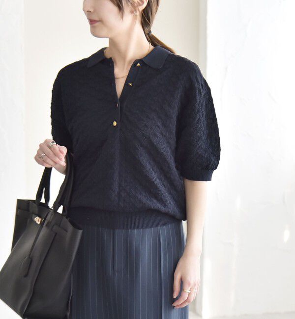 quaranciel「《予約》quaranciel:〈手洗い可能〉透かし編み ポロ ニット プルオーバー」|ニット・セーター|