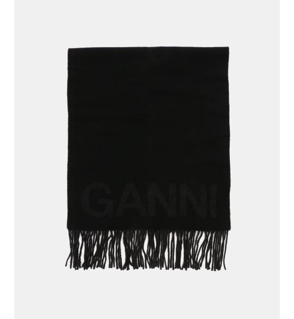 PULP「GANNI / ガニー Fringed Wool Scarf」|バンダナ・スカーフ|ブラック