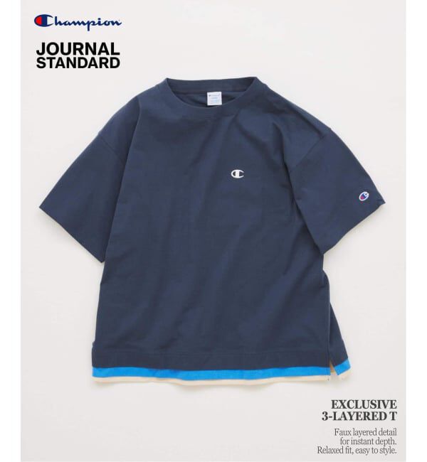 JOURNAL STANDARD「CHAMPION / チャンピオン for JOURNAL STANDARD 3 レイヤード 半袖 Tシャツ」|Tシャツ・カットソー|ネイビー