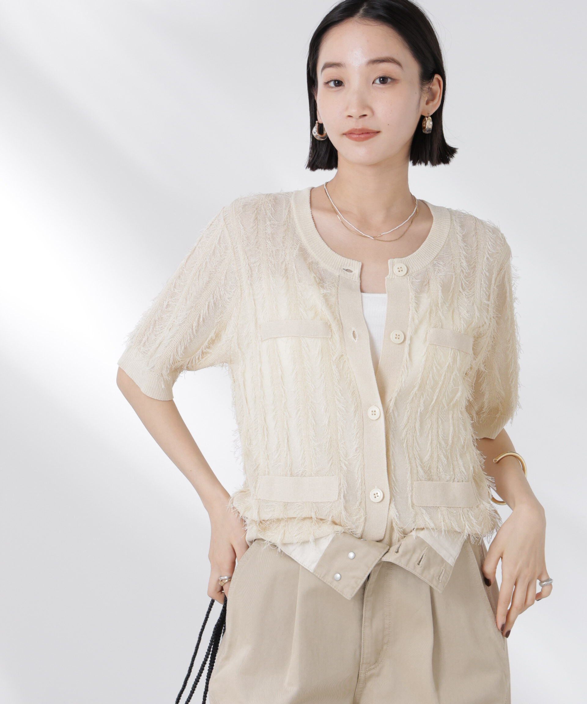 nano･universe「カットフリンジニットカーディガン」|ニット・セーター|