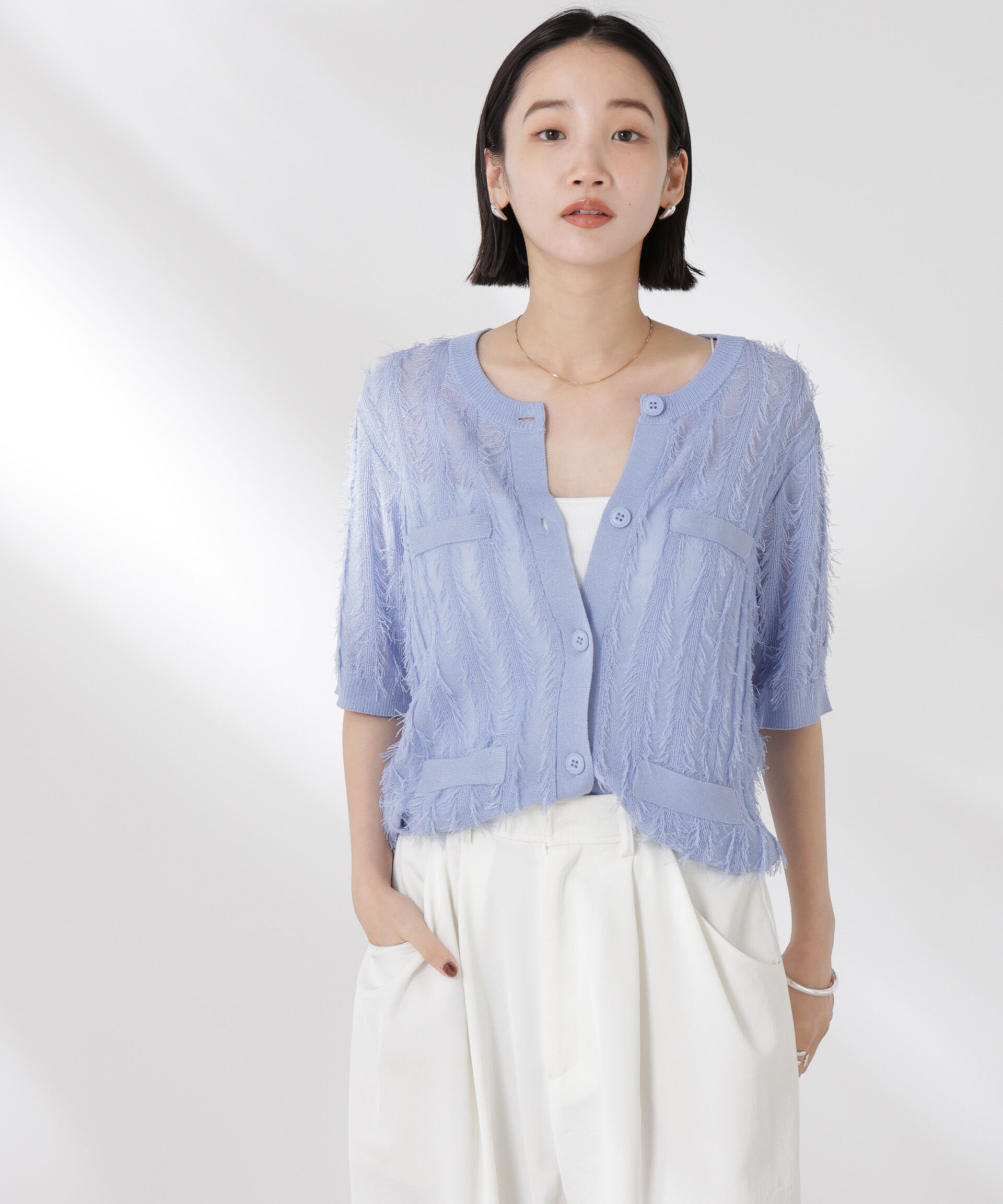 nano･universe「カットフリンジニットカーディガン」|ニット・セーター|