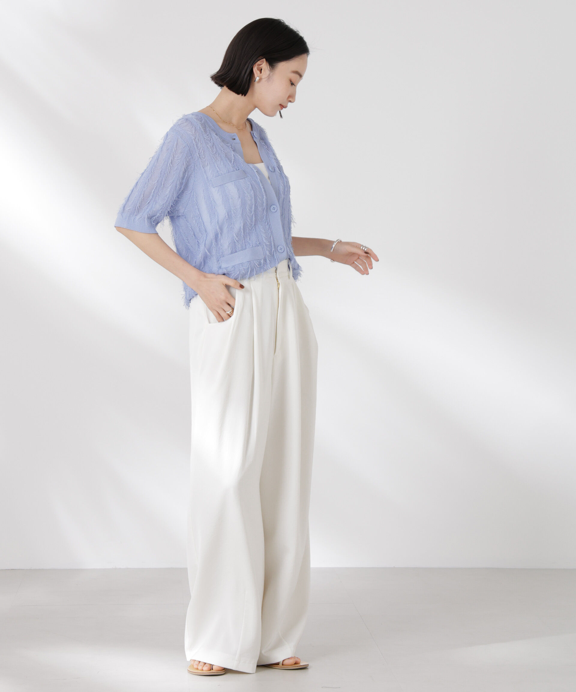 nano･universe「カットフリンジニットカーディガン」|ニット・セーター|