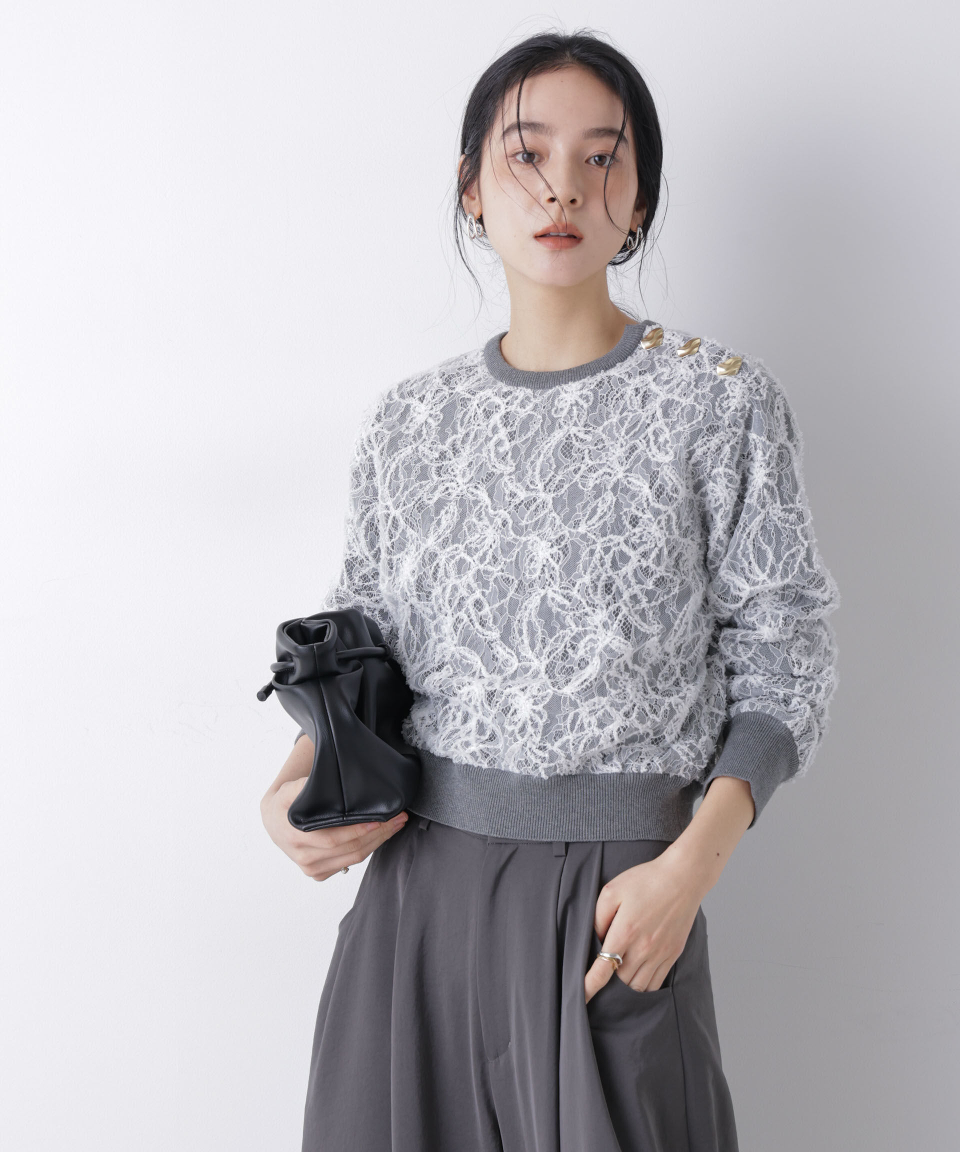 nano･universe「レースレイヤードニットプルオーバー」|ニット・セーター|ホワイト