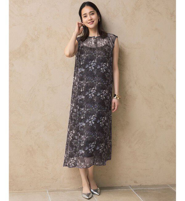 自由区「ボタニカルフラワープリント ワンピース」|ワンピース|セピア系