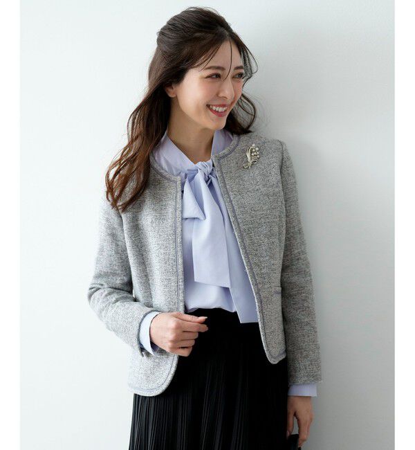 ANY SIS「ライトストレッチ ツイード ジャケット」|ノーカラージャケット|