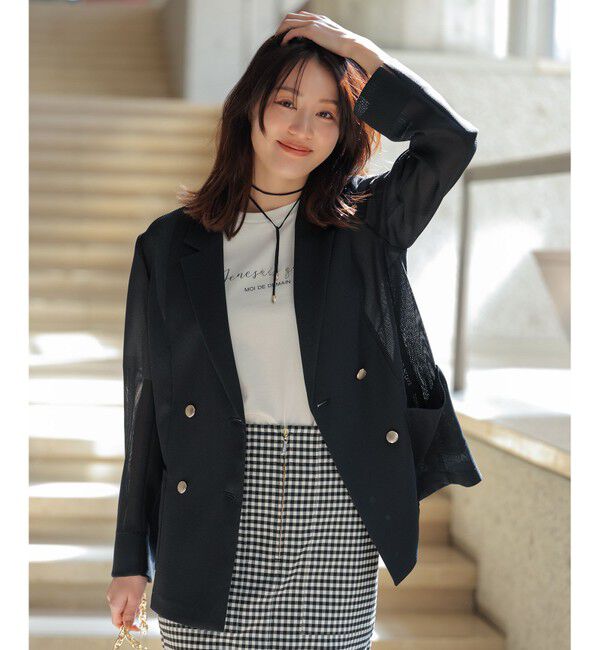 ANY SIS「シアーメッシュ ダブルジャケット」|テーラードジャケット|ネイビー