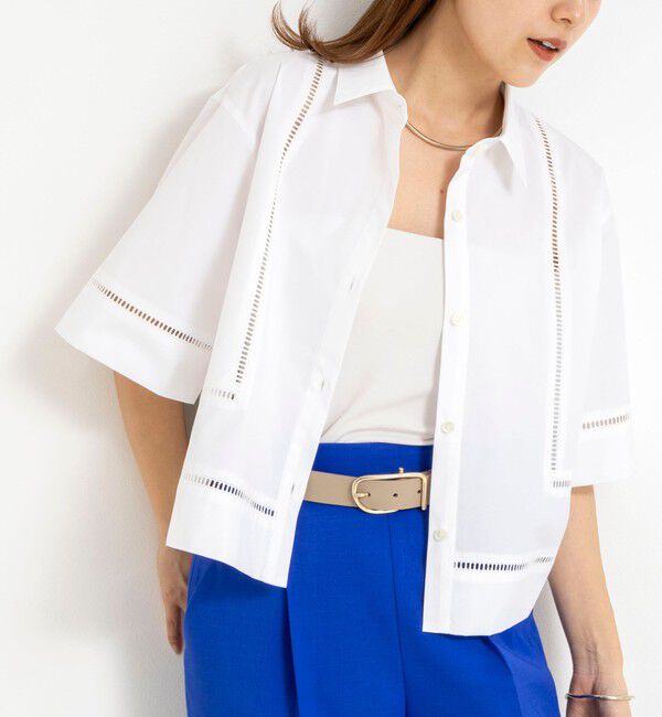 NOLLEY'S「ウォッシャブルはしごレース半袖ショートシャツ」|シャツ・ブラウス|ホワイト