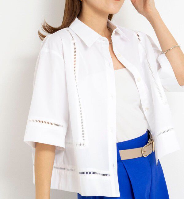 NOLLEY'S「ウォッシャブルはしごレース半袖ショートシャツ」|シャツ・ブラウス|