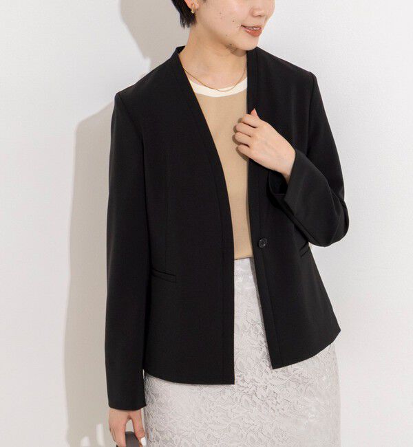 NOLLEY'S sophi「《セットアップ対応》ウォッシャブル2WAYツイルストレッチジャケット」|ノーカラージャケット|ブラック