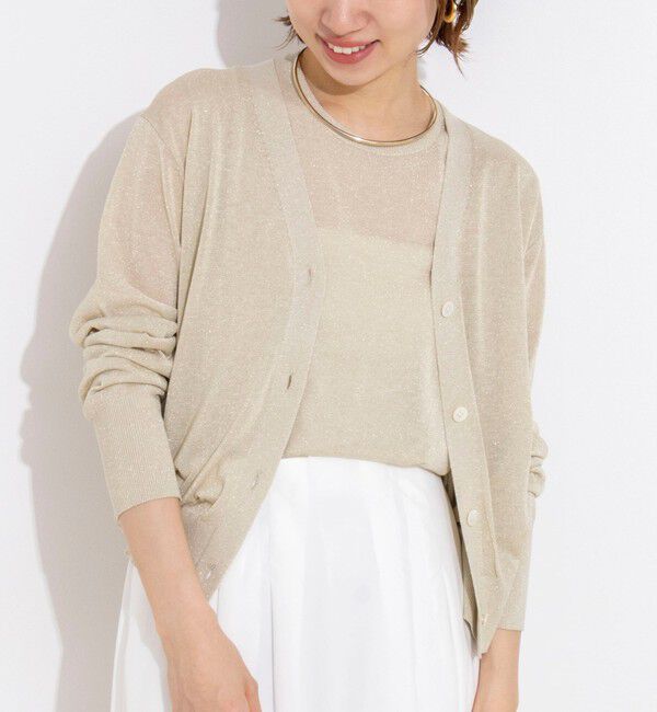 NOLLEY'S「《手洗い可能/アンサンブル対応》ラメVネックカーディガン」|カーディガン|ゴールド