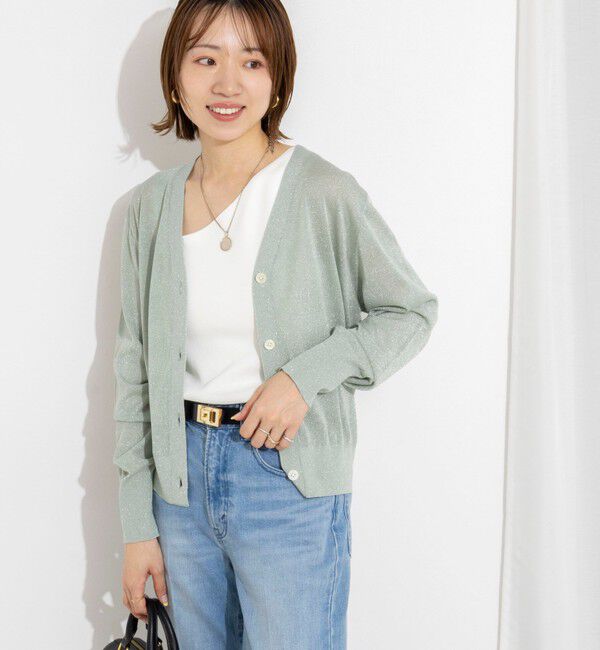 NOLLEY'S「《手洗い可能/アンサンブル対応》ラメVネックカーディガン」|カーディガン|