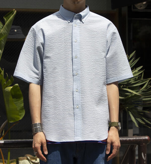 GLOSTER「【GLOSTER/グロスター】シアサッカー ボタンダウン半袖シャツ」|シャツ・ブラウス|