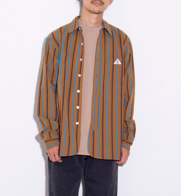GLOSTER「【GEVACO/ゲバコ】ピーチ起毛マルチストライプレギュラーシャツ」|シャツ・ブラウス|ブラウン