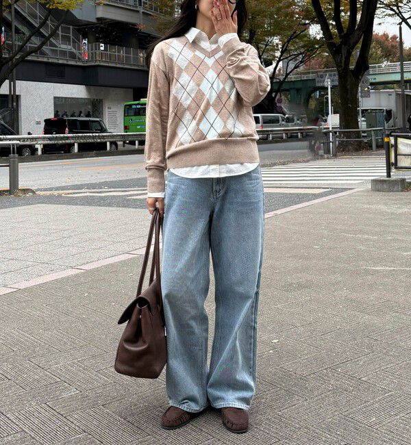 fredy emue「アーガイル柄インターシャVネックニット」|ニット・セーター|